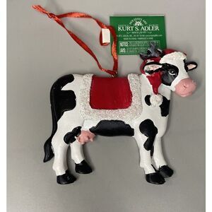 Kurt S Adler Resin Cow Christmas Ornament Santa's World Farm 3.75"x3" NWT